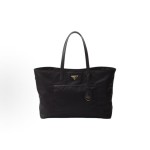 PRADA Enamel triangular metal logo Tote bag, shopping bag, handbag, large size for women, black